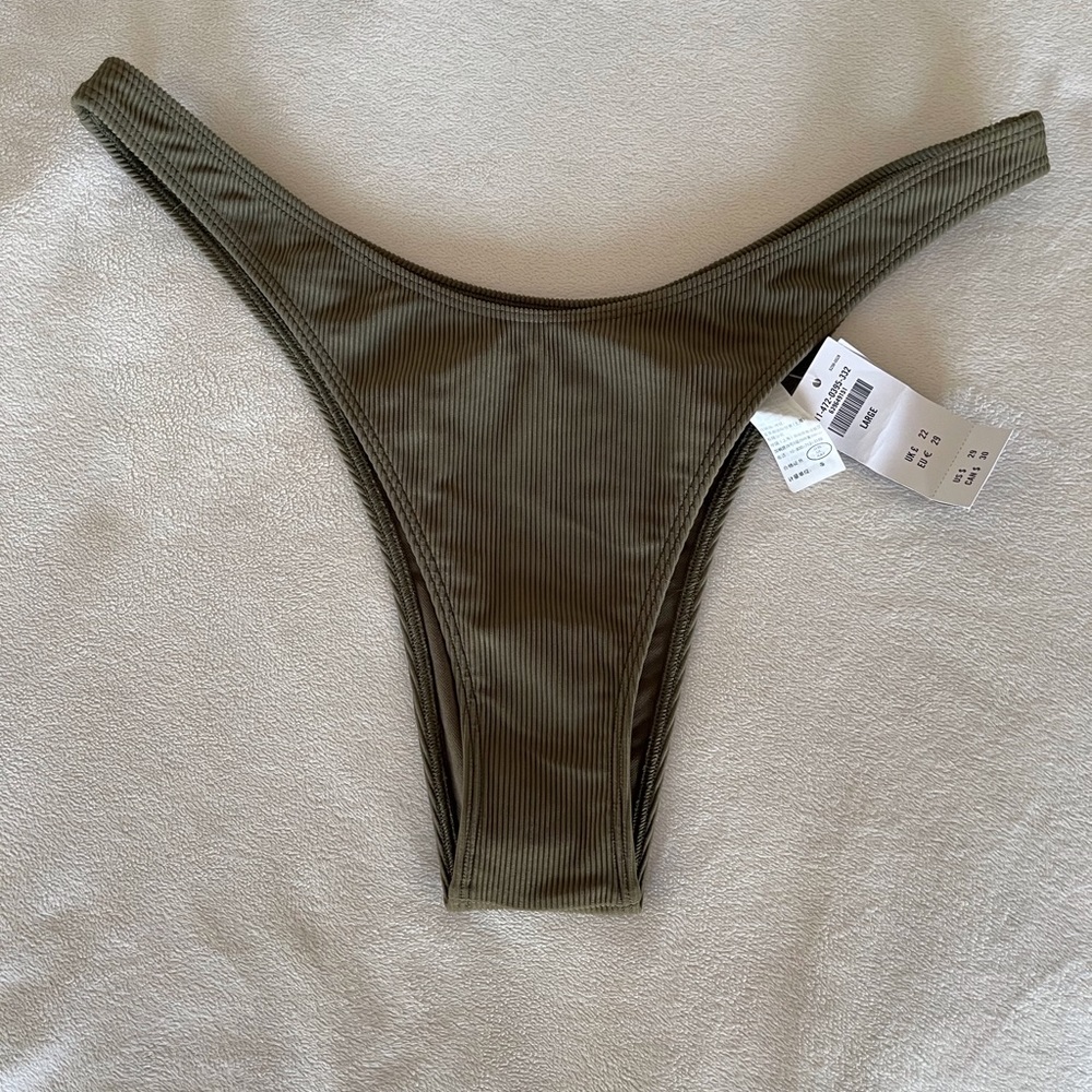 NWT Abercrombie Olive Green Ribbed Cheeky Bikini Bottoms